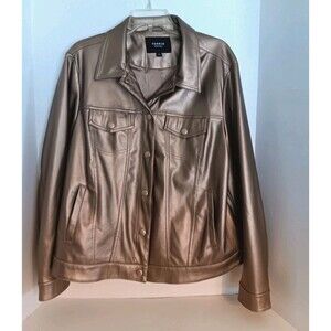 Torrid Sz 2/2X Gold Metallic Trucker Type Jacket Faux Leather